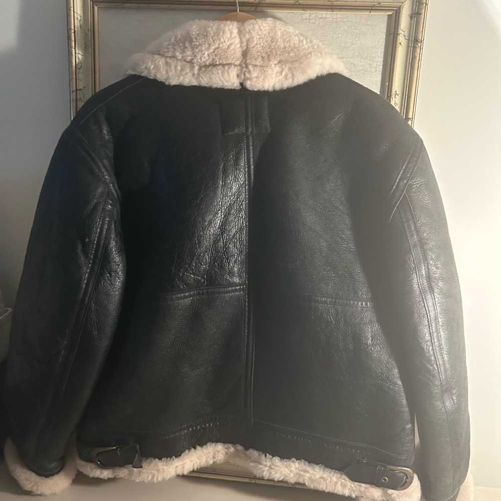 VINTAGE SCHOTT BROS TYPE-B Men’s Medium Black Shearling Jacket - Picture 2 of 11